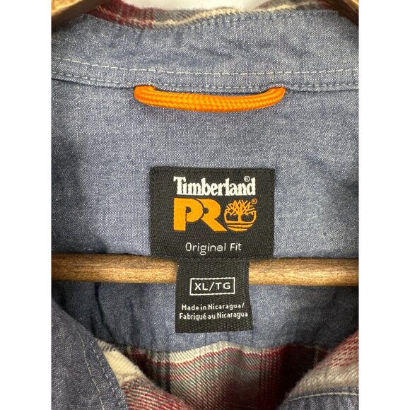Timberland Pro Mens Original Fit Red & Gray Plaid Button-Up Shirt Size XL - Picture 4 of 8